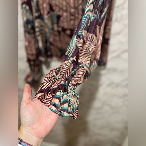 RAMY BROOK Sofie Long Sleeve Stretch Silk Blouse - Raisin/ Oasis Combo - Picture 4 of 9